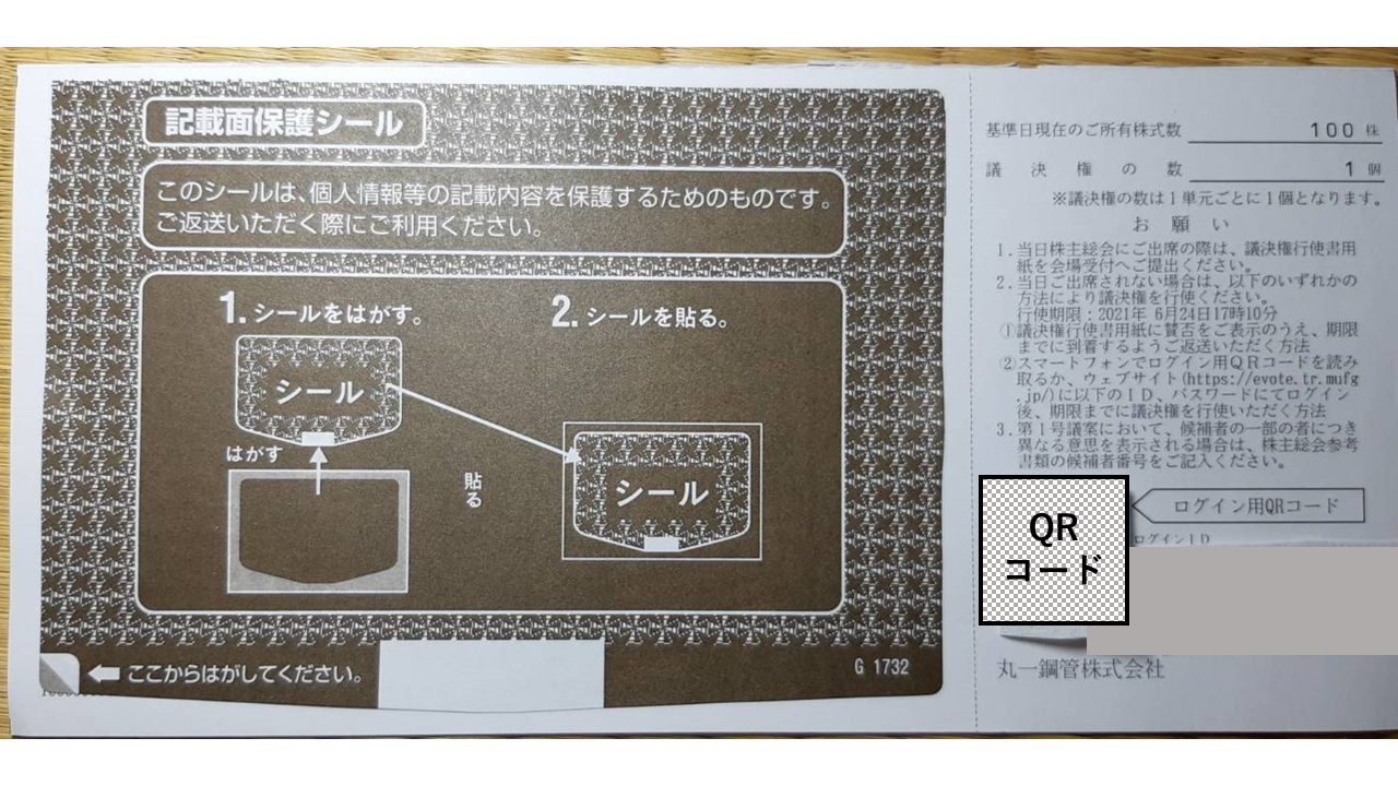 議決権行使書に個人情報保護シートを貼りつける